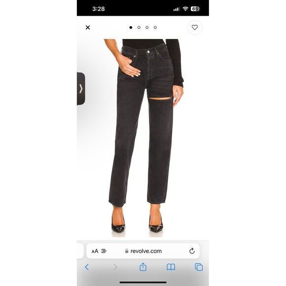 Agolde Lana Slice Jeans Womens 28 High Rise Straight in Descent Black Organic - Picture 1 of 13